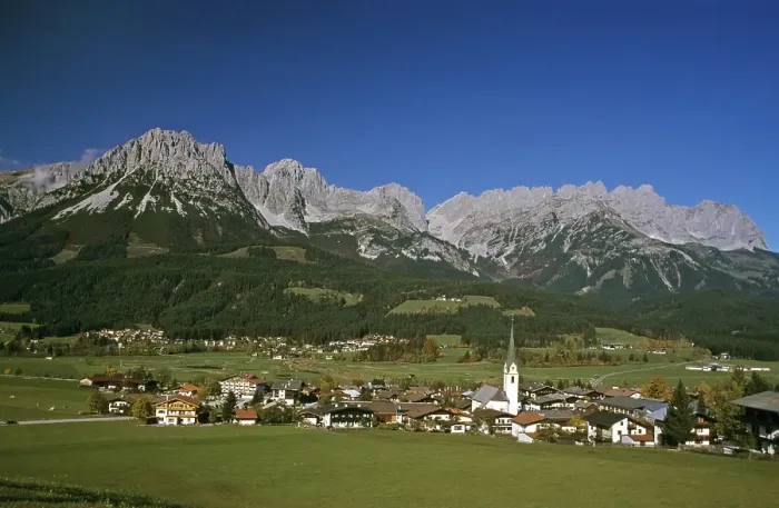 Framed Print : Village of Ellmau and the mountain range of the Wilder Kaiser Tyrol Austria