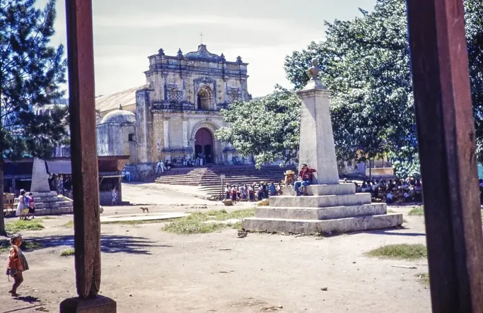 Framed Print : Village square and church, Palin, Guatemala, Central America, around 1961, Central America