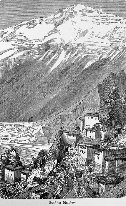Framed Print : Village, valley, slope, houses