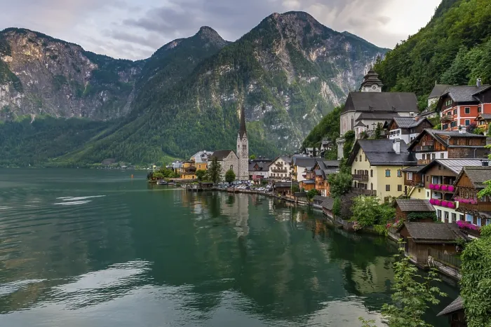 Framed Print : Village view Hallstatt with church Framed Print : Village view Hallstatt with church