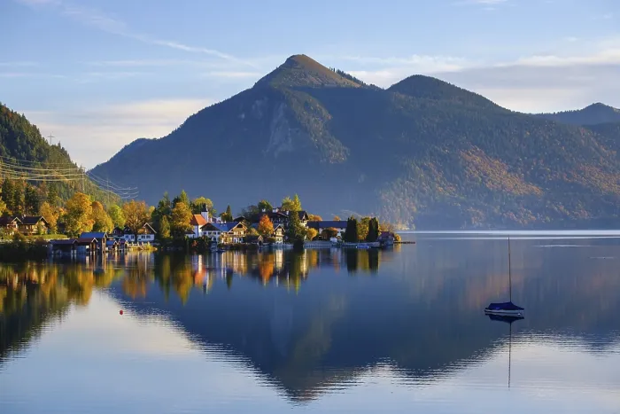Framed Print : Village Walchensee and Lake Walchensee in the morning light Framed Print : Village Walchensee and Lake Walchensee in the morning light