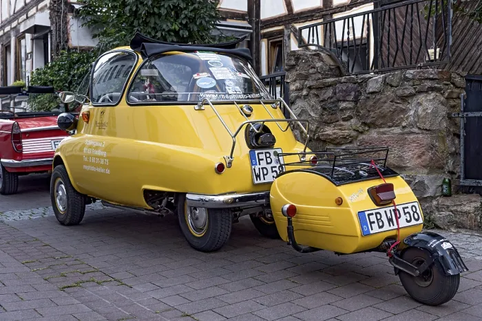 Framed Print : Vintage BMW Isetta 300 motor coupe with trailer