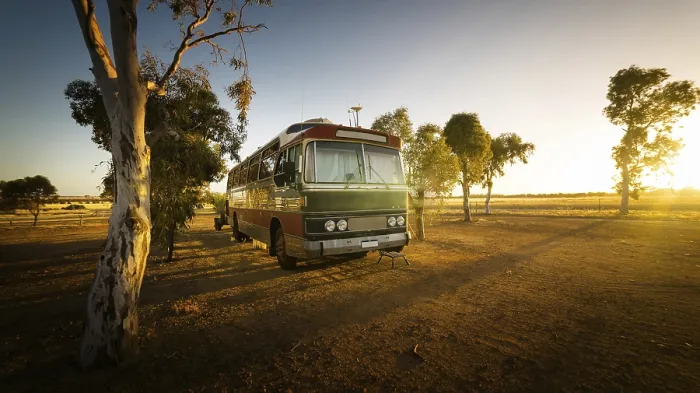 Framed Print : Vintage bus on a Hyden farm, Western Australia