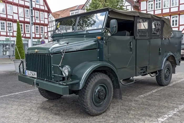 Framed Print : Vintage car Borgward B 2000 AO, all-wheel drive with petrol engine, Kuebelwagen, off-road vehicle, military vehicle of the German Armed Forces, lorry, truck, year of construction 1955 to 1968, Bad Hersfeld, Hesse, Germany, Europe