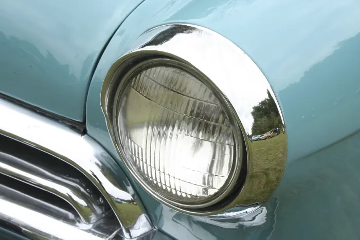Framed Print : Vintage car headlights of a nostalgic car
