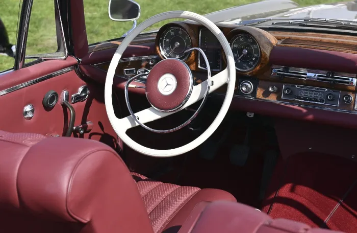 Framed Print : Vintage car, Mercedes Benz W 198 steering wheel