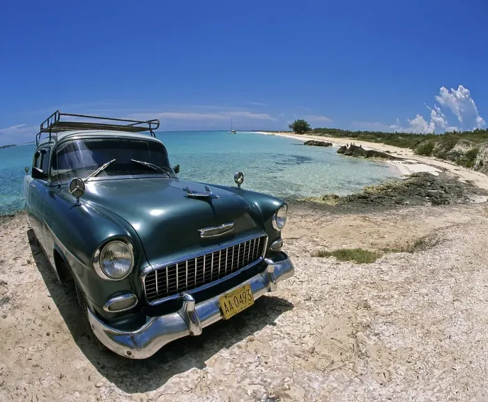 Framed Print : Vintage car, Playa Pillar, Pillar Beach