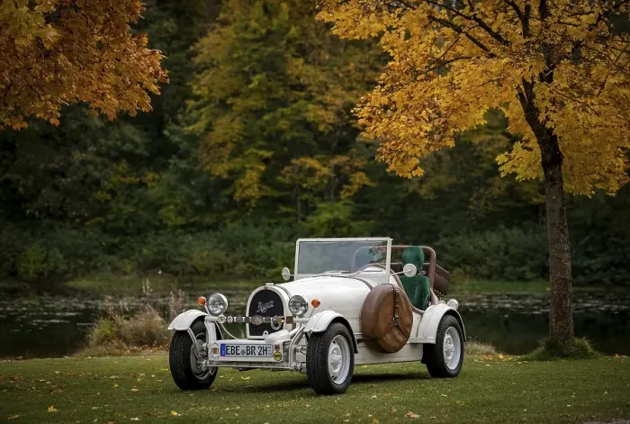Framed Print : Vintage car, replica of a 1923 Bugatti 35 B from the year of completion 1989 stands on the basis of a VW Beetle with a