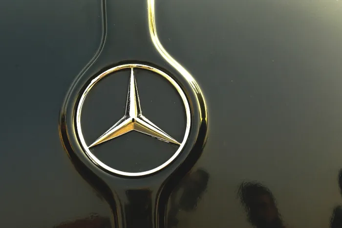 Framed Print : Vintage german car, mercedes benz logo, India