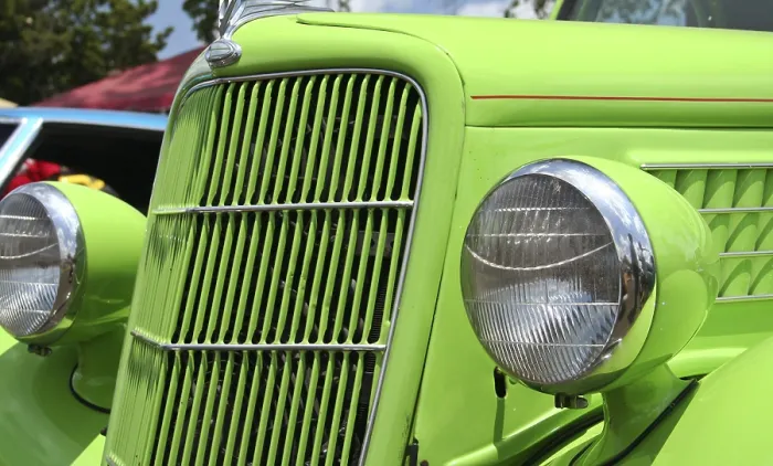 Framed Print : Vintage Hot Rod Car Close-up Bright Green Car