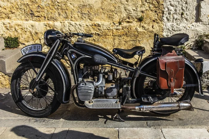 Framed Print : Vintage motorbike in Old Town alley