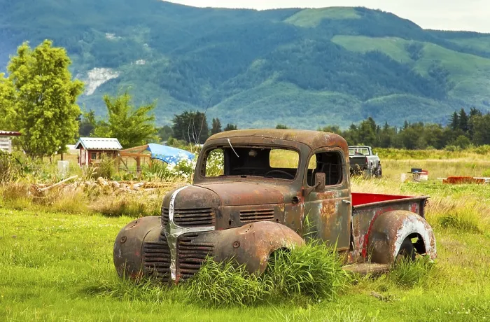 Framed Print : Vintage Pickup in a Meadow in Washington USA