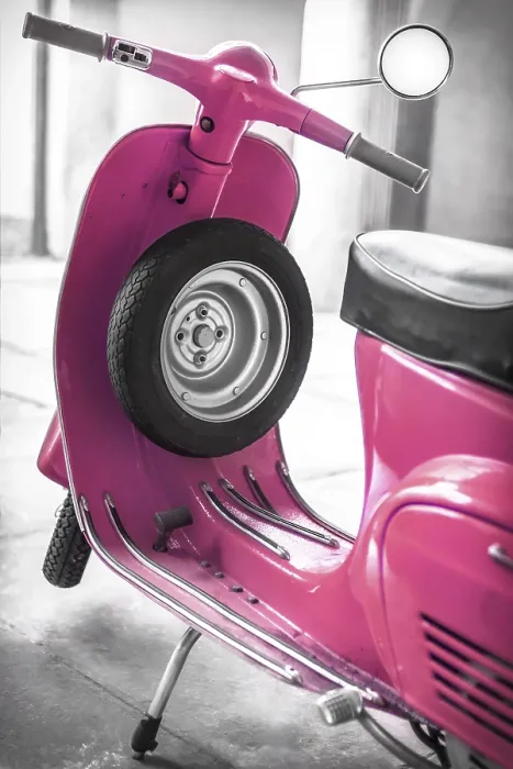 Framed Print : Vintage scooter parked in the garage