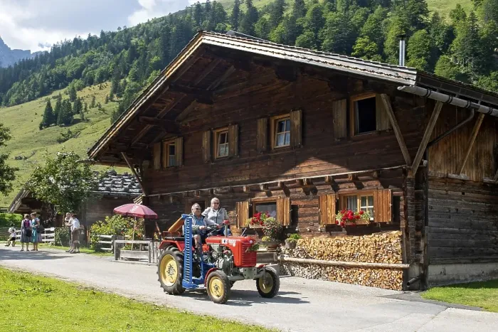 Framed Print : Vintage tractor at the Kirtag in Almdorf Eng