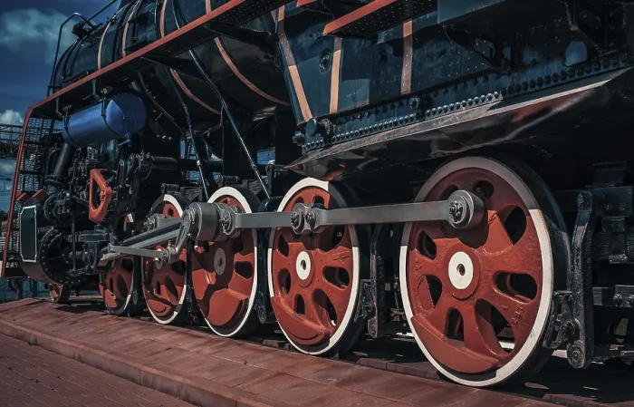 Framed Print : Vintage train close-up wheels view Framed Print : Vintage train close-up wheels view