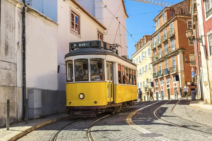 Framed Print : Vintage tram in the city center of Lisbon