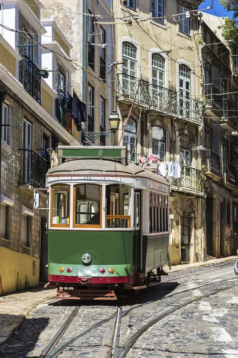 Framed Print : Vintage tram in the city center of Lisbon