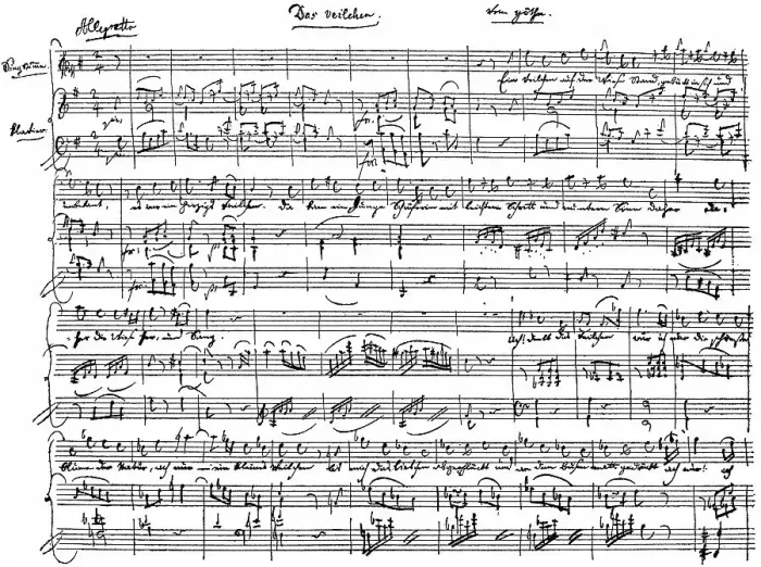 Framed Print : The Violet by Goethe, historical sheet music manuscript by Wolfgang Amadeus Mozart