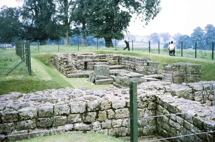 Framed Print : Visit by the Archaeological Society to Hadrian's Wall, Northumberland, England, UK West Gate of Chester's Roman First, Hexham 1969