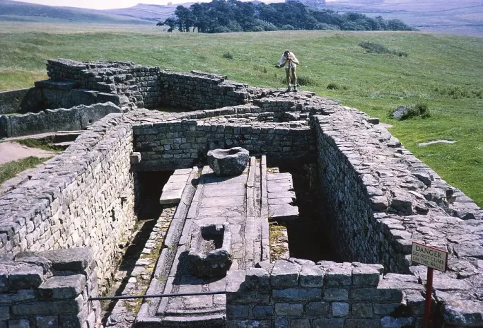 Framed Print : Visit by the Archaeological Society to Hadrian's Wall, Northumberland, England, UK Latrines at Housesteads Roman fort 1969