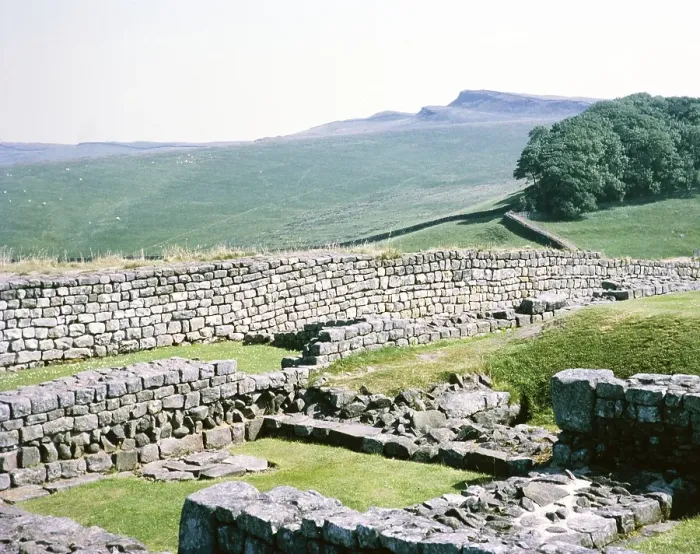 Framed Print : Visit of the Archaeological Society to Hadrian's Wall, Northumberland, England, United Kingdom View to the east from the tower of the Roman fort Housesteads 36b 1969