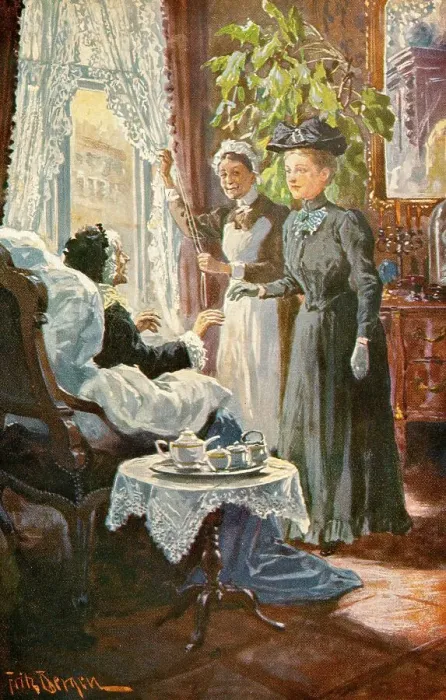 Framed Print : Visit to an old lady, three woman