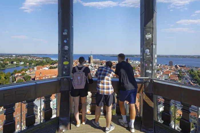 Framed Print : Visitors look out over the city