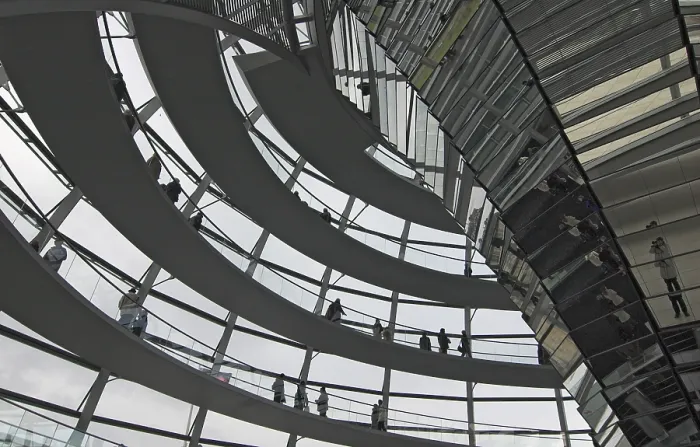 Framed Print : Visitors at the modern dome of the german House of Parliament Reichstag Berlin Germany