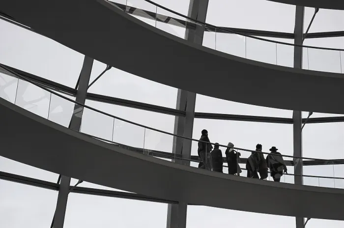 Framed Print : Visitors at the modern dome of the german House of Parliament Reichstag Berlin Germany