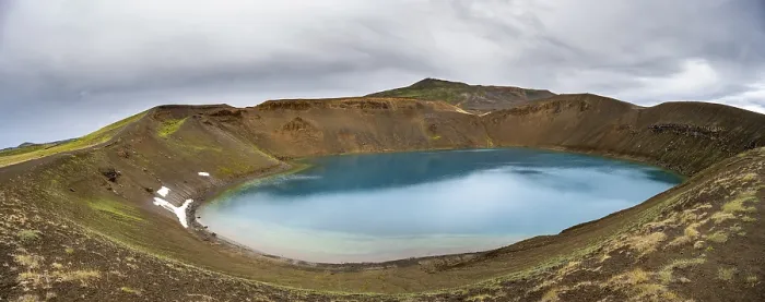 Framed Print : Volcanic crater with blue lake