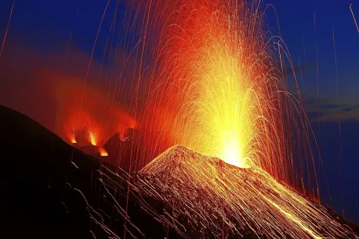 Framed Print : Volcanic eruption, Stromboli volcano