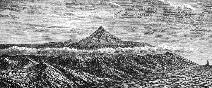 Framed Print : Volcano Pico de Teide (3715m) on Tenerife above the clouds, National Parks El Teide, UNESCO World Heritage Site, Canary Islands, Canary Islands, Atlantic Island, Travel, Spain, historical illustration 1886, Europe
