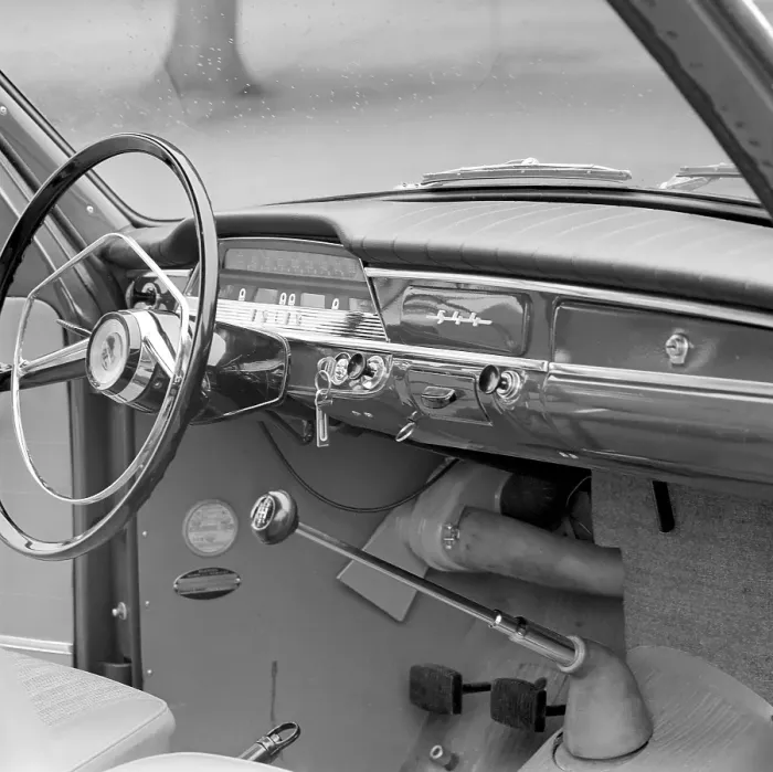Framed Print : Volvo in the 1960s. The Volvo model PV544 and it's interior in the front seat Framed Print : Volvo in the 1960s. The Volvo model PV544 and it's interior in the front seat