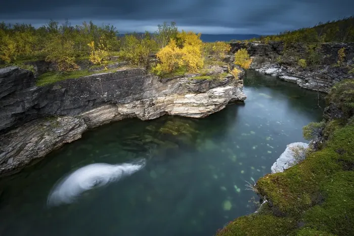 Framed Print : Vortices in Abisko canyon, Abiskojokk river