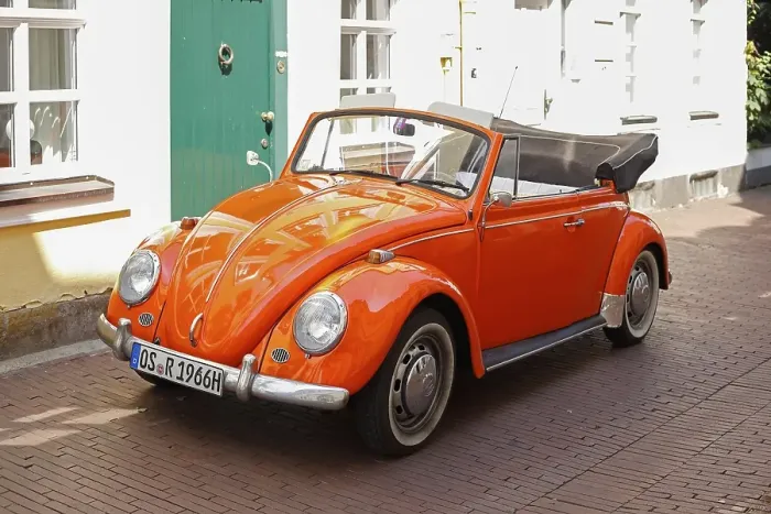 Framed Print : VW Beetle Convertible parked in Osnabrueck Old Town Framed Print : VW Beetle Convertible parked in Osnabrueck Old Town
