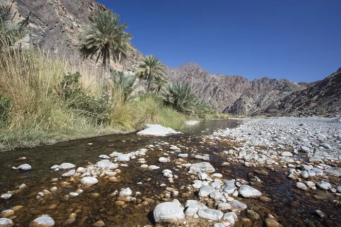 Framed Print : Wadi Abiyad, mountains, river, Oman, Asia