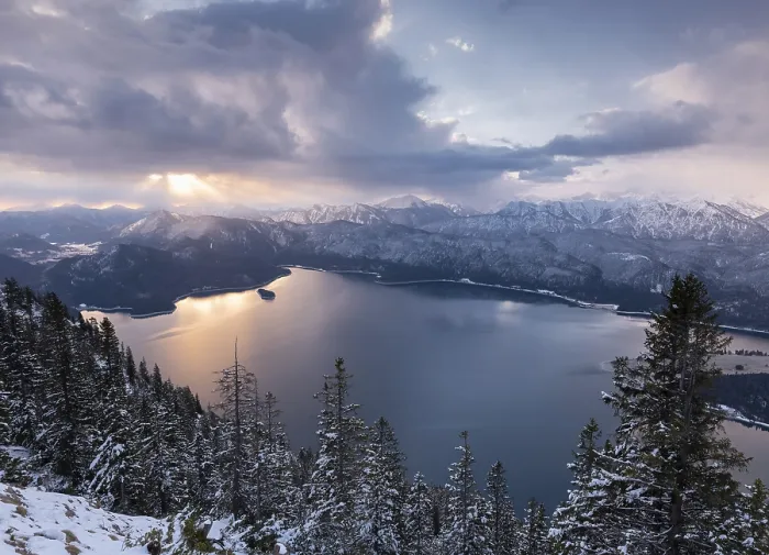 Framed Print : Walchensee (mountain lake) at sunrise