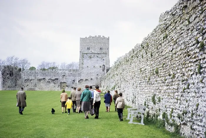 Framed Print : Walkers at the Roman walls of Portchester Castle, Hampshire, England, UK 1968 Framed Print : Walkers at the Roman walls of Portchester Castle, Hampshire, England, UK 1968