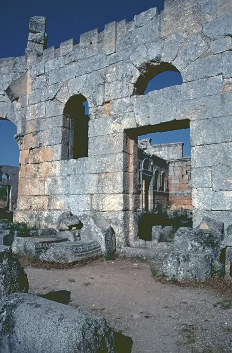 Framed Print : Detail of a wall with door, Monastery of St Simeon Stylites, Qalʿat Simʿan, near Aleppo, Syria, May 1987, vintage, retro, old, historical, Asia