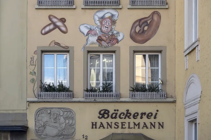 Framed Print : Wall painting on a bakery, Wurzburg
