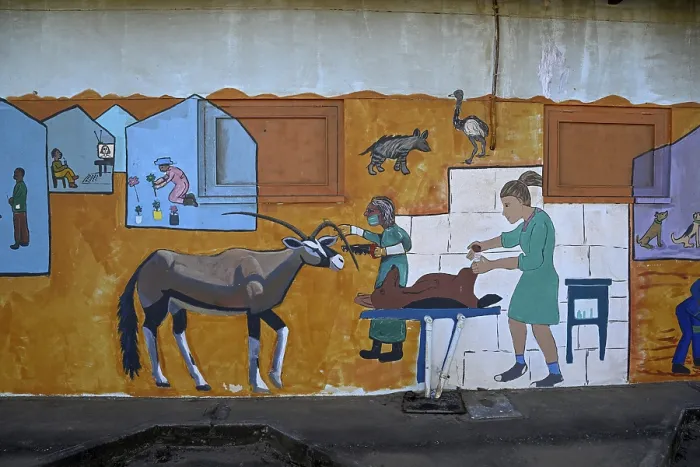 Framed Print : Wall painting of an oryx antelope (Oryx gazella) at a school