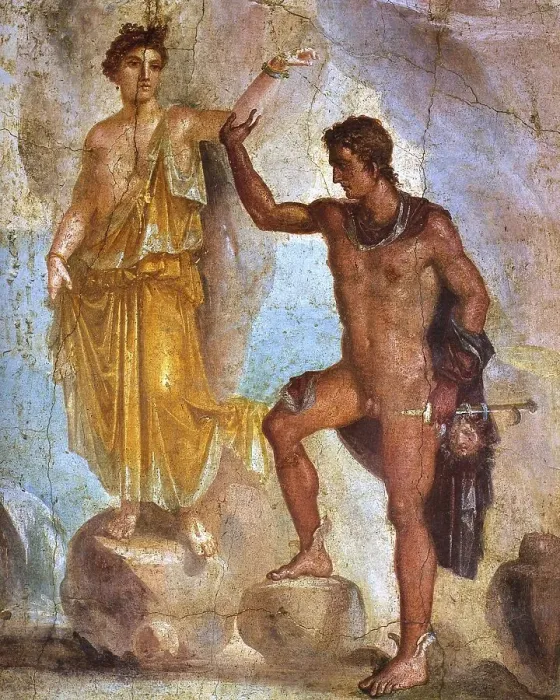 Framed Print : Wall painting from Pompeii from the Casa Dei Dioscuri with a depiction of Perseus and Andromeda Framed Print : Wall painting from Pompeii from the Casa Dei Dioscuri with a depiction of Perseus and Andromeda