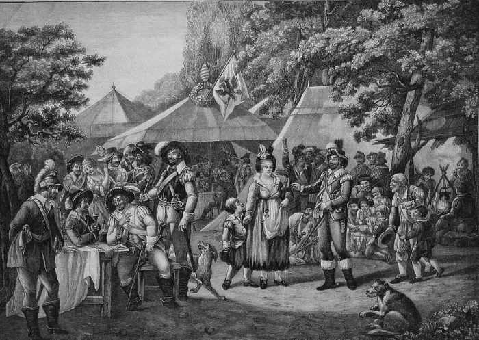 Framed Print : Wallenstein's camp, the first part of Friedrich Schiller's Wallenstein trilogy