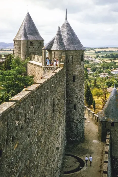 Framed Print : Walls, ramparts, towers of Chateau Carcassonne, Aude region, France 1964