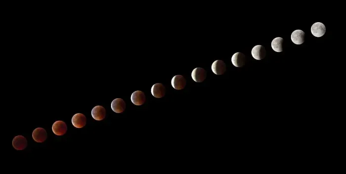 Framed Print : Waning Blood Moon in 16 Steps