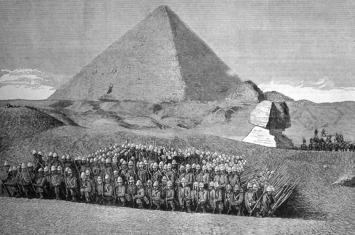 Framed Print : The war in Egypt, second battalion Highland light infantry picknicking at the Pyramids Framed Print : The war in Egypt, second battalion Highland light infantry picknicking at the Pyramids
