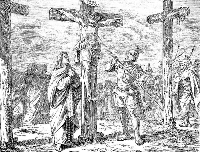 Framed Print : The war servant punctures the side of Jesus