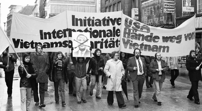 Framed Print : Against the war in Vietnam, supporters of the peace movement demonstrated in Essen