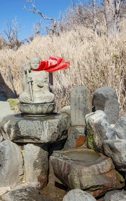 Framed Print : Warm spring water and Buddha statue