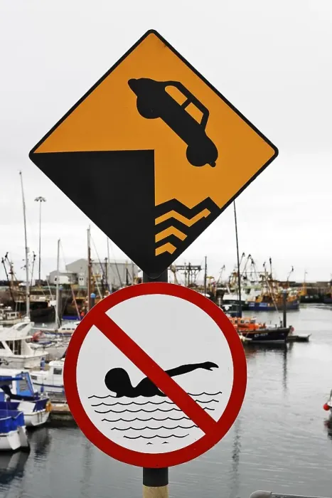 Framed Print : Warning signs, Kilmore Quay, Wexford
